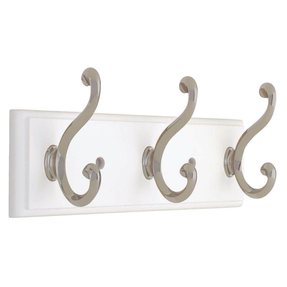 Liberty 10 in. White and Satin Nickel Scroll Hook Rack 129854 - The