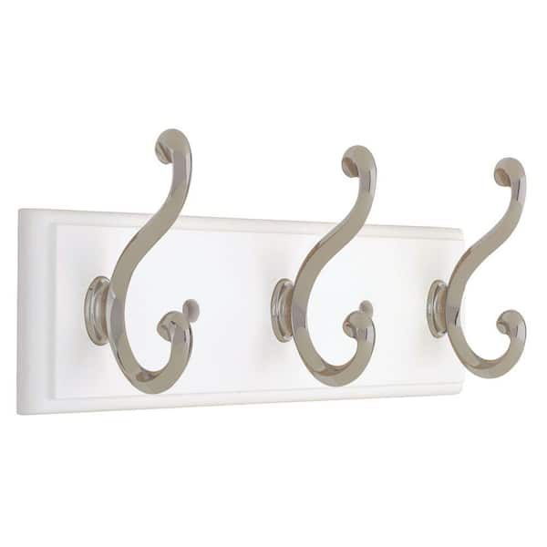 Liberty 10 in. White and Satin Nickel Scroll Hook Rack