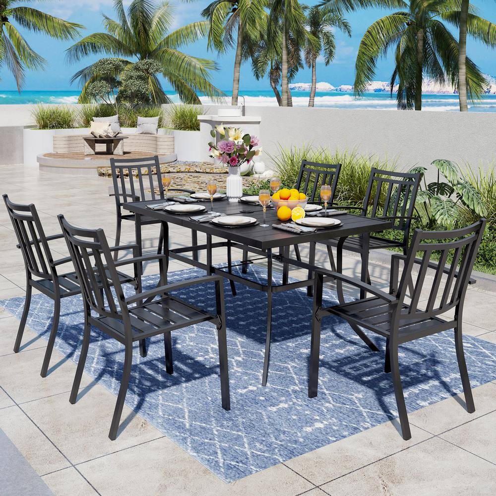 PHI VILLA 7Piece Metal Outdoor Patio Dining Set with Stackable Chairs