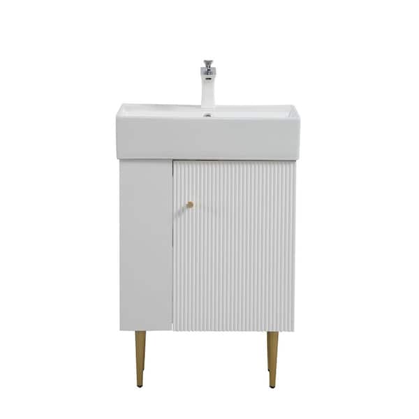 Timell 21.6 in. Modern Freestanding White Bath Vanity with White Ceramic Top, Left Side Cabinet, Shelves