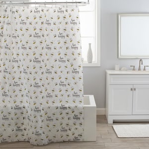 70 x 72 in. Bee Happy PEVA Shower Curtain Frost/Black/White