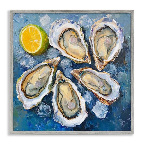 Stupell Industries Lemon and Oysters Seafood by LSR Design Studio Gray Framed Food Giclee Art Print 24 in. x 24 in.