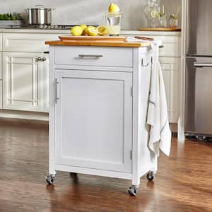 Glenville Small Cream White Rolling Kitchen Cart with Butcher Block Top and Single-Drawer Storage (24" W )