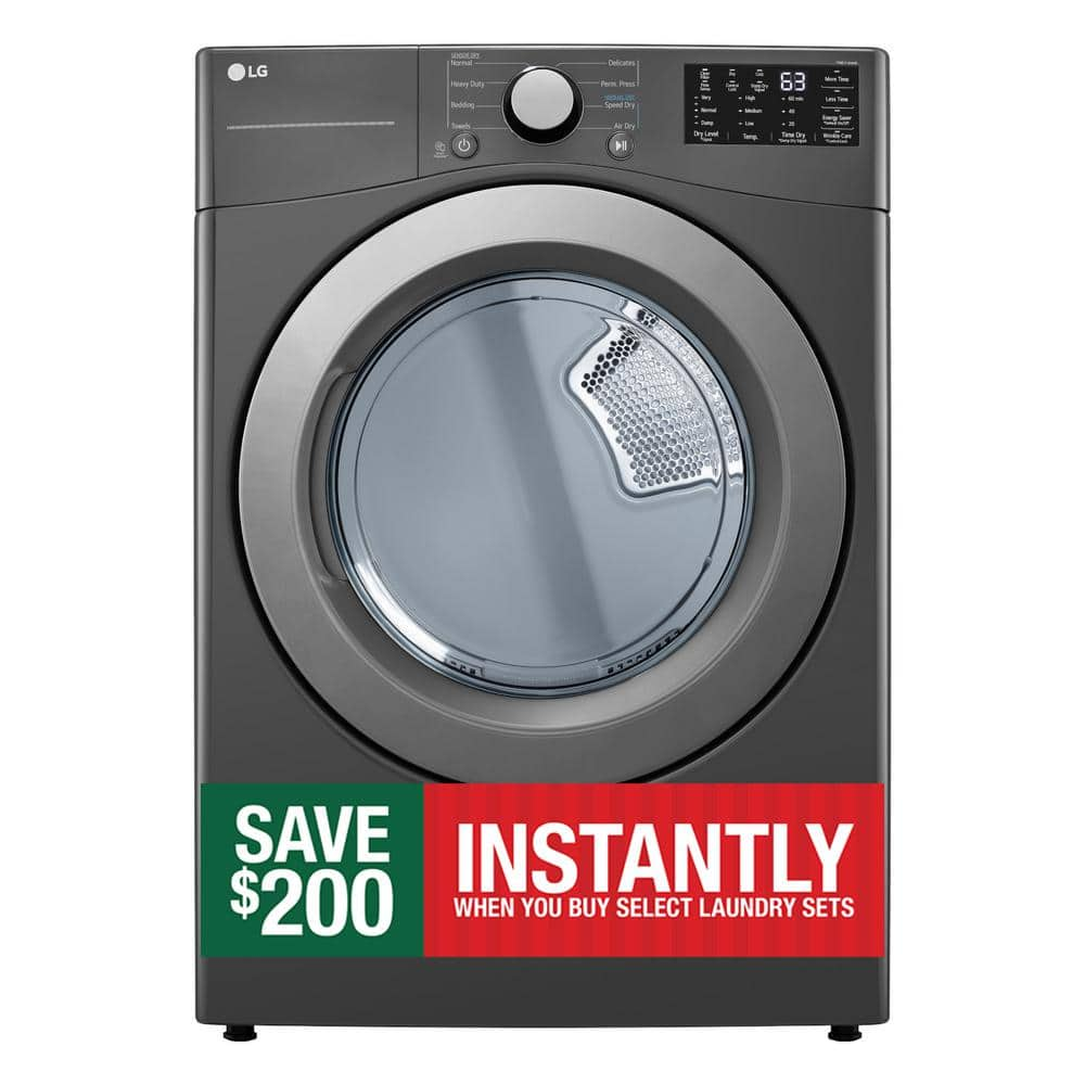 LG 7.4 cu. ft. Vented Stackable Electric Dryer in Middle Black with Sensor Dry Technology