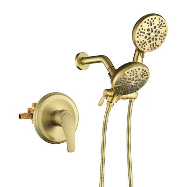 Rain 7-Spray Single Handle Handheld Shower Faucet with Valve 1.8 GPM Adjustable Dual Shower Heads in Gold
