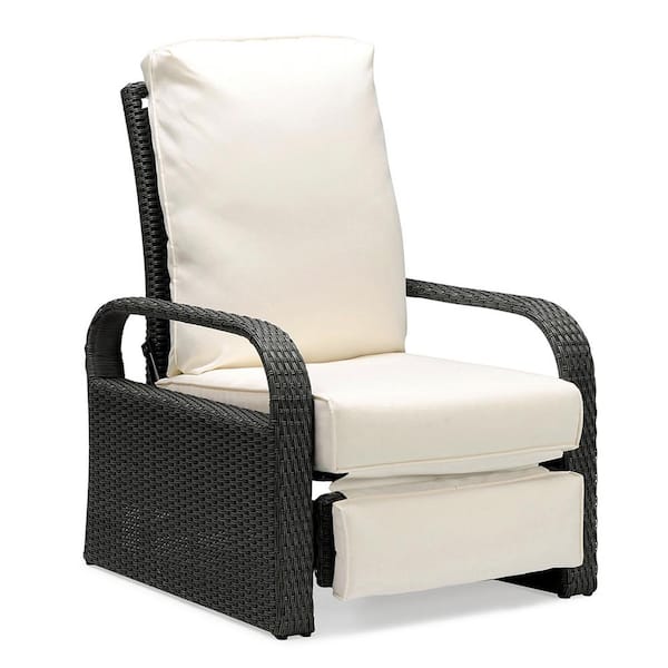 Zeus & Ruta Automatic Adjustable Wicker Outdoor Chaise Lounge with white Cushions