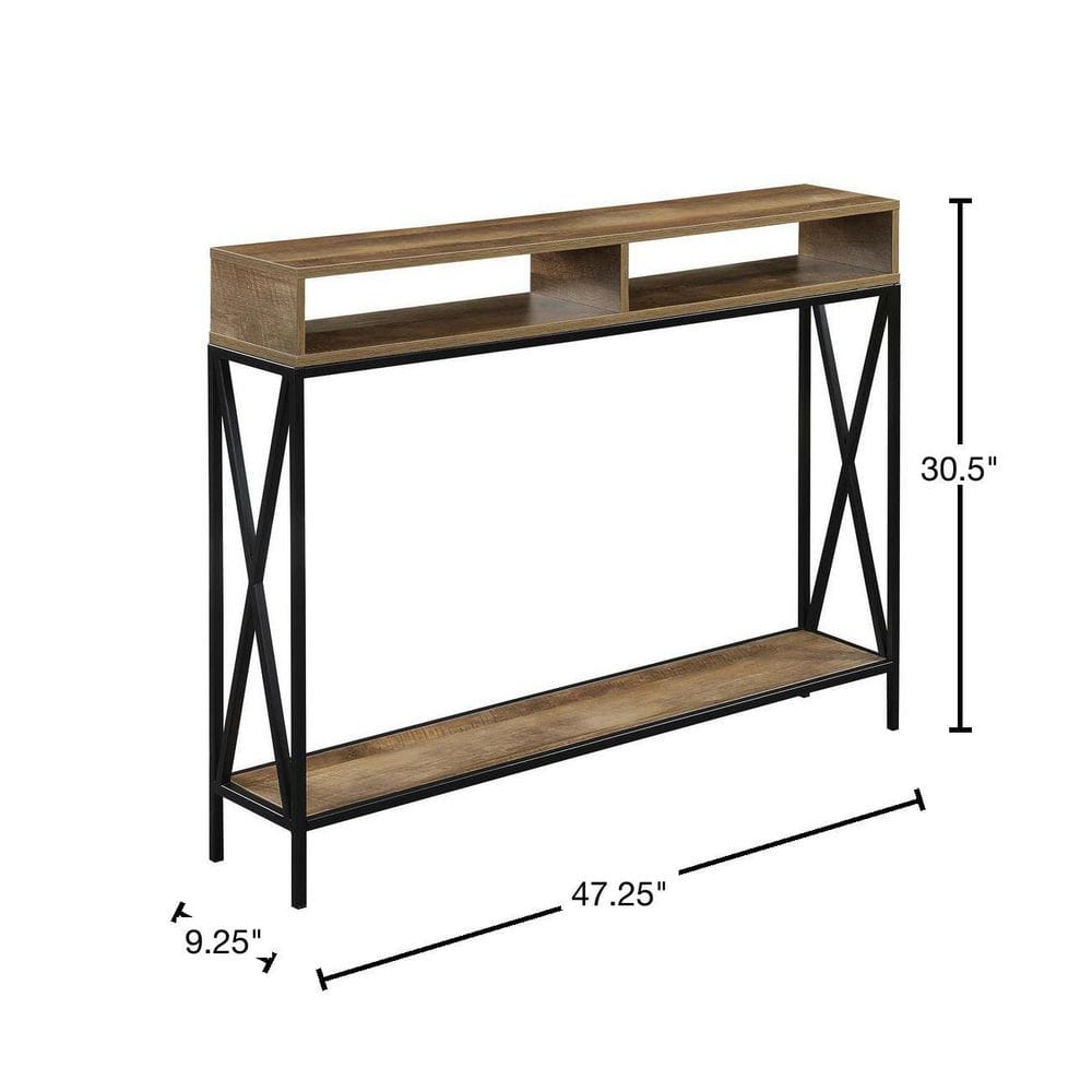 Nutmeg Wood & Black Metal Deluxe Console Table with Storage Shelf