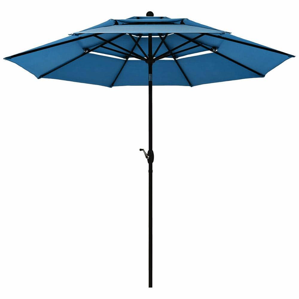 10 ft. 3-Tier Aluminum Market Patio Umbrella with Double Vented without Bas