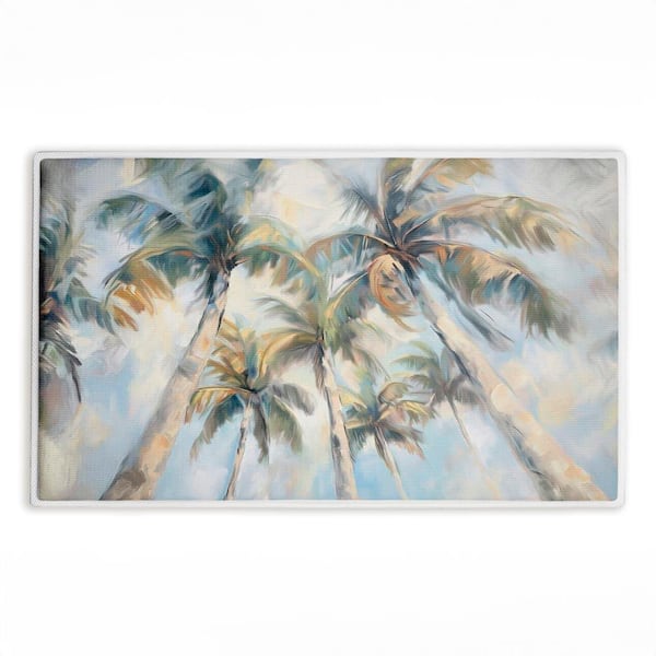 Swaying Palms Abstract 18 in. x 30 in. Blue Graphic Polyester Blend Rectangle Bath Mat