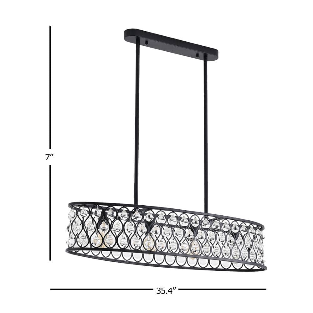 Black Metal 4-Light Chandelier with Clear Crystal Accents