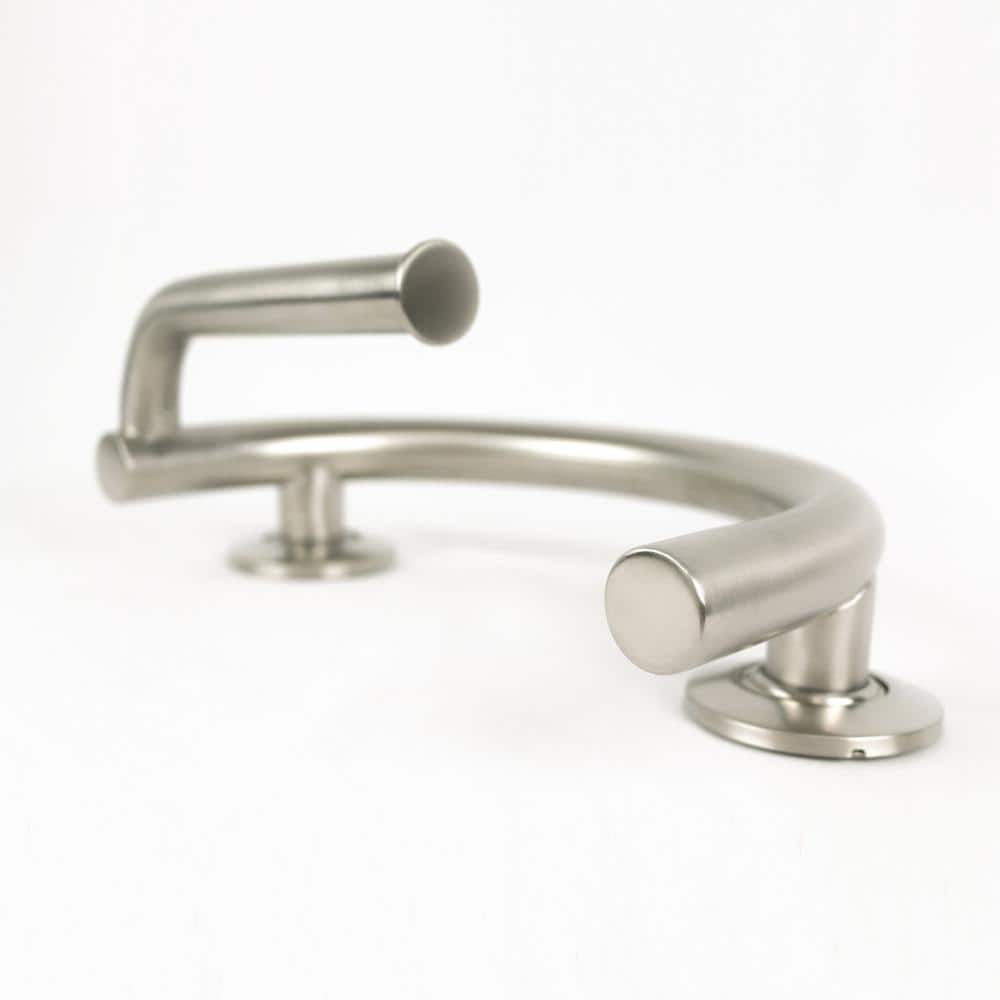 Brushed Nickel Satin Curved Grab Bar with Toilet Paper Holder
