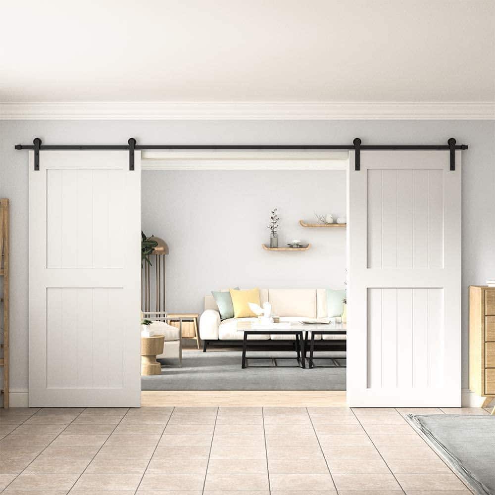 Black Steel 12ft Double Door Barn Door Hardware Kit