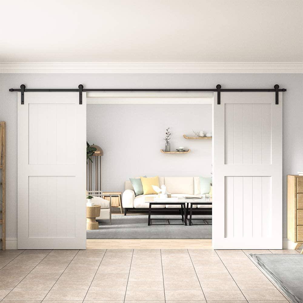 Matte Black Double Barn Door Hardware Kit with I-Strap