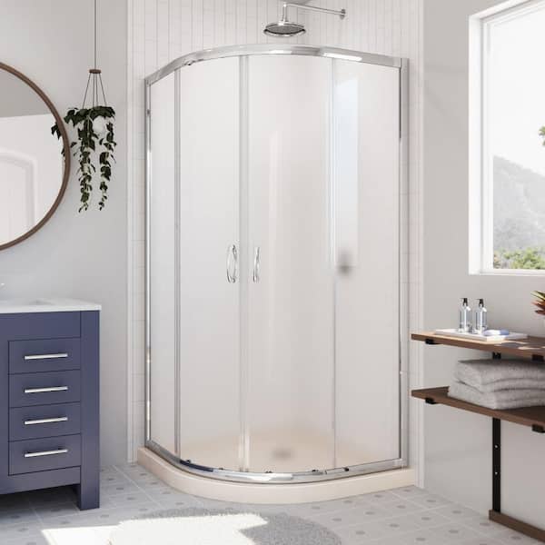 DreamLine Prime 36 in. x 36 in. x 74.75 in. H Sliding Semi-Frameless Corner Shower Kit in Chrome with Shower Base in Biscuit
