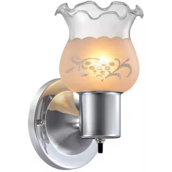 SUPERHUNTER 4.4 in. W x 7.7 in. D x 4.7 in. H Chrome Wall Sconce with Switch and Frosted Glass Shade