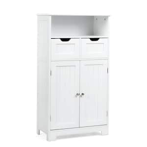 White Wooden Floor Storage Cabinet For Livingroom Bathroom Office w/Open Shelf, 2 Doors and 2 Drawers