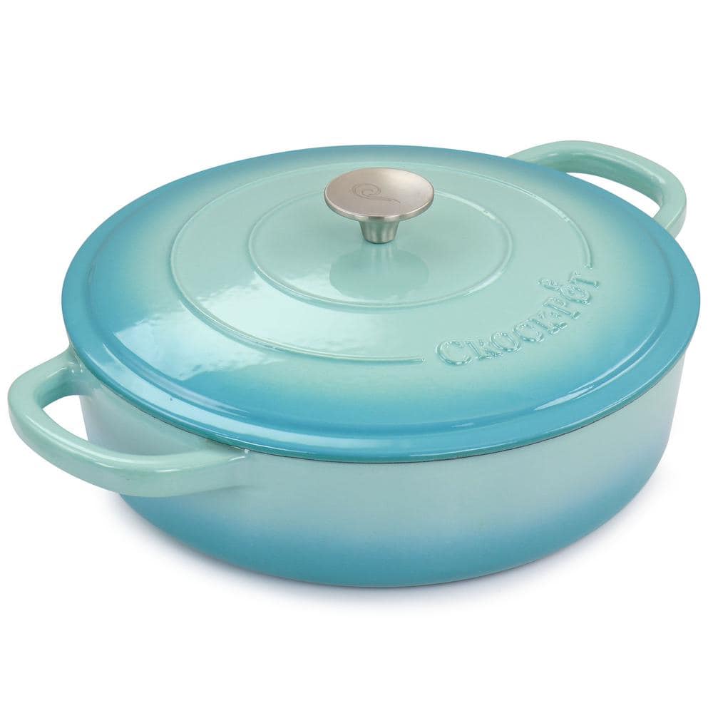 Aqua Blue Enameled Cast Iron Braiser with Lid, 5-Quart