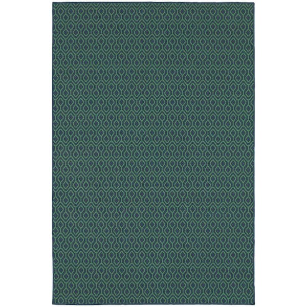 Home Decorators Collection Waves Navy Green 9 ft. x 13 ft. Indoor/Outdoor Patio Area Rug