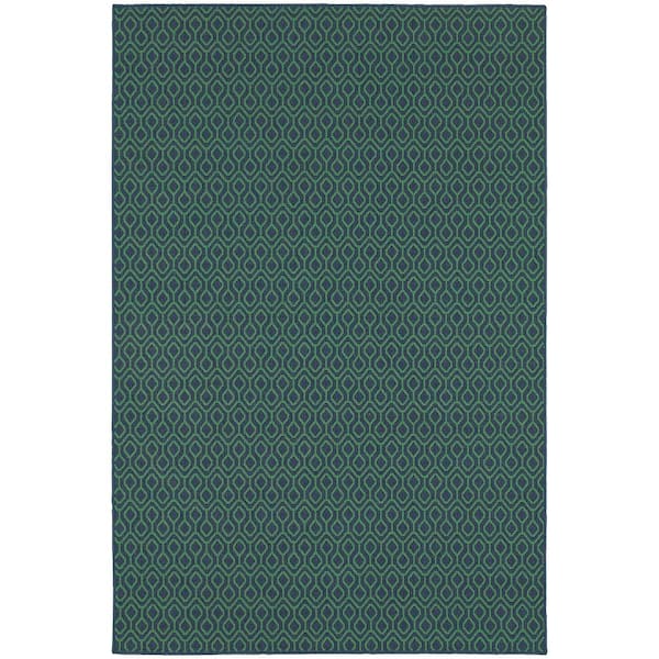 Waves Navy Green 9 ft. x 13 ft. Indoor/Outdoor Patio Area Rug