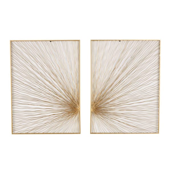 Litton Lane 30 in. x 22 in. Gold Coiled Ribbon Sunburst Wall Metal Work (Set of 2)