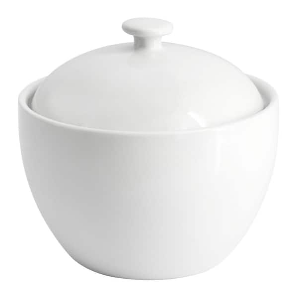OUR TABLE Simply White 13 fl. oz. White Porcelain Sugar Bowl with Lid