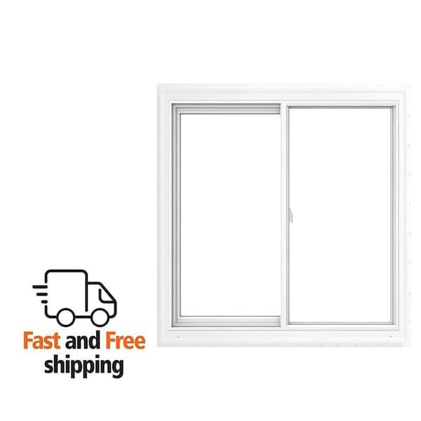 V-2500 Series 59.5 in. W x 35.5 in. H Left-Handed White Vinyl Low-E Sliding Window w/ Brickmould Nail Fin Frame