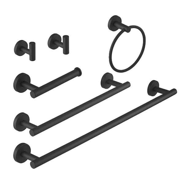 Bathroom Hardware Set 6-Piece Bath Hardware Set with Towel Bar, Towel Ring, Robe Hook, Toilet Paper Holder in Black