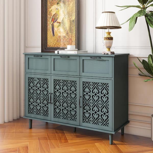 Dark Green Particle Board 47.24 in. W Sideboard with 3 Drawers and 3 Doors