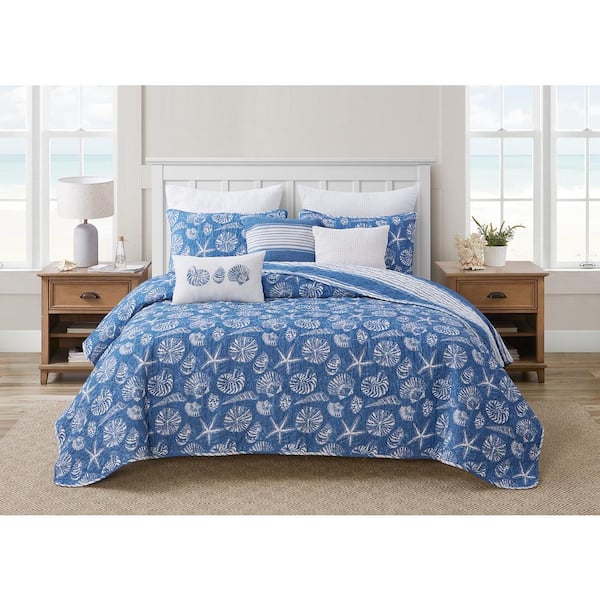Mare Blue Soft Cotton 3-Piece Quilt Set - King