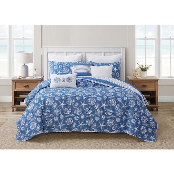 HOME RETREAT Mare Blue Soft Cotton 3-Piece Quilt Set - King