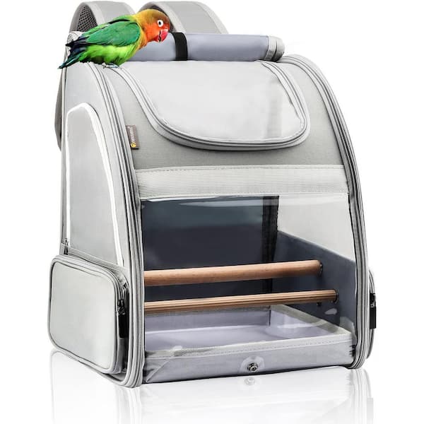 SenQWFa Portable Bird Carrier Backpack with Upgraded Tray & Standing Perches in Gray