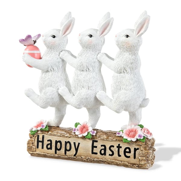 9.25 in. H Easter Resin Triple Bunny Table Decor