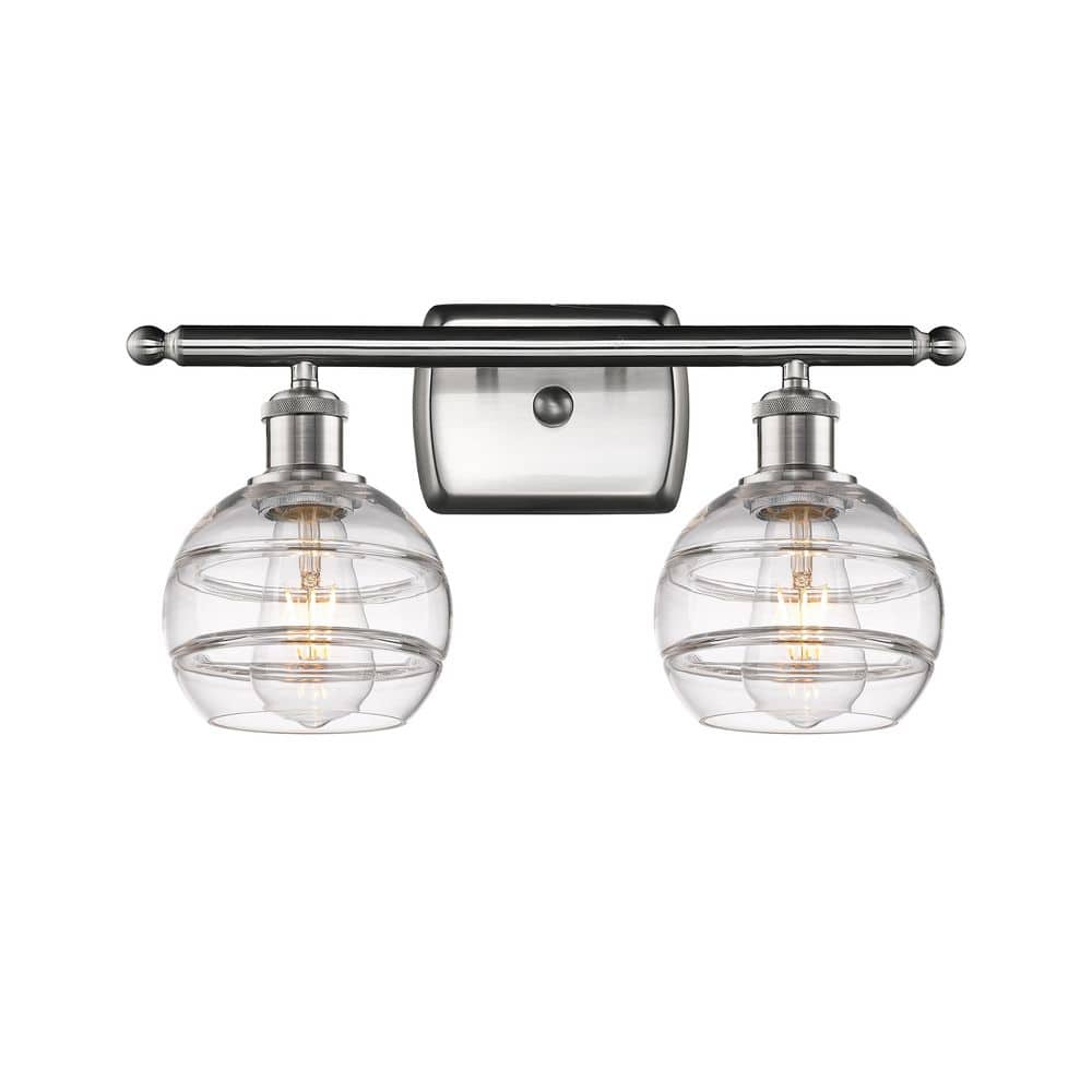 Rochester 15.88 in. 2-Light Brushed Satin Nickel Vanity Light with Glass Shade price history on PriceWatchPro