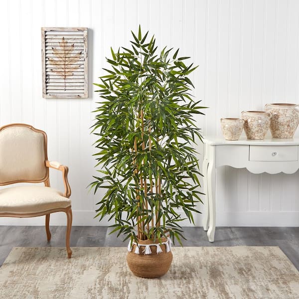 Nearly Natural 64 in. Bamboo Artificial Tree with Natural Bamboo Trunks in  Boho Chic Handmade Natural Cotton Woven Planter with Tassels T2887 - The  Home Depot