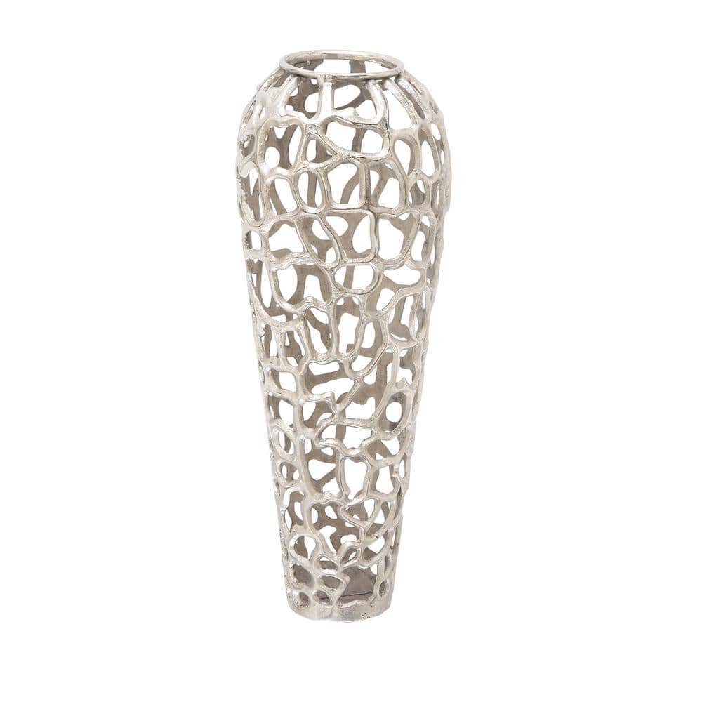 Elegant Silver Coral Aluminum Floor Vase 12" x 33"