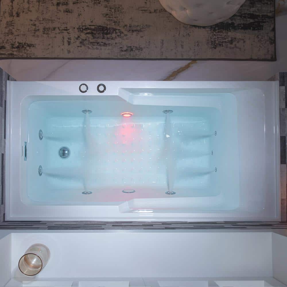 60'' White Acrylic Freestanding Heated Whirlpool Bathtub