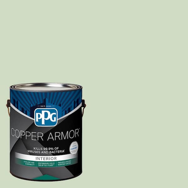 COPPER ARMOR 1 gal. PPG1121-3 Pale Moss Green Eggshell Antiviral and Antibacterial Interior Paint with Primer