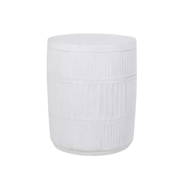 Zeus & Ruta 18.5 in. H Antique White Concrete Modern Outdoor Patio Side Table for Outdoors, Garden, Lawn, Backyard