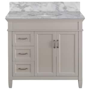 Ashburn 37 in. W x 22 in. D x 35 in. H Single Sink Freestanding Bath Vanity in Gray with Carrara Marble Top