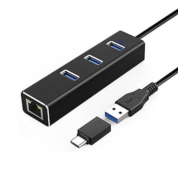 USB C to Ethernet Adapter 3-Port USB 3.0-Hub Gigabit Network Adapter Aluminum Heat Dissipation