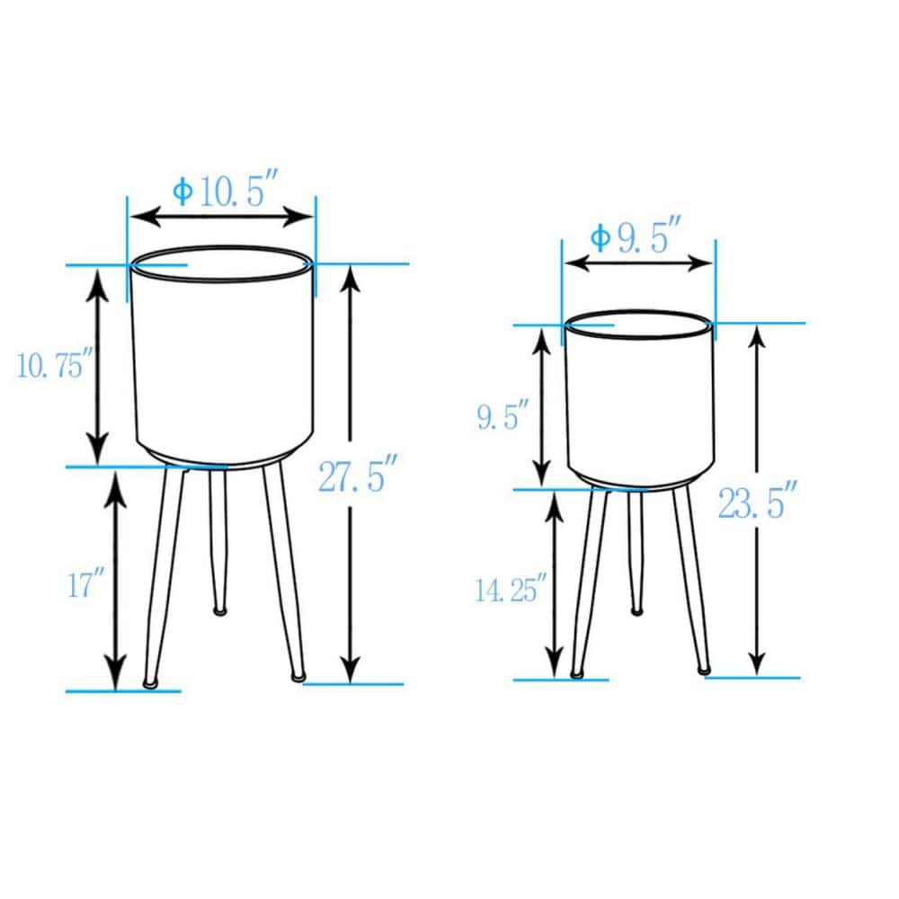 Distressed White and Bronze Dimpled Metal Planter Set with Tripod Stand