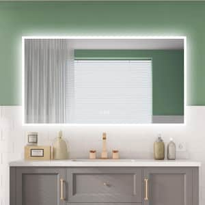 55 in. x 30 in. Large Rectangular Framed Wall Anti-Fog LED Bathroom Vanity Mirror in White