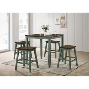 Hestor 5-Piece Wood Top Live Edge Oak and Antique Green Counter Height Table Set