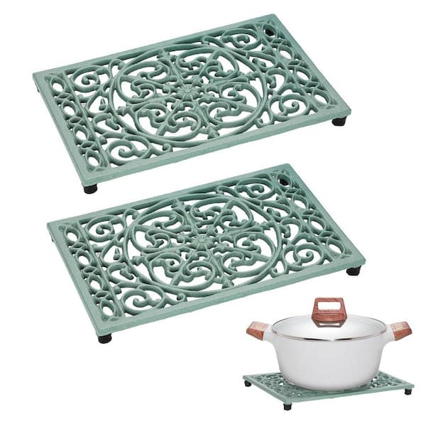 Green Farmhouse Cast Iron Trivet Heat-Resistant Rust-Proof Decorative Pizza Accessory for Hot Dishes Pan Plate Teapot
