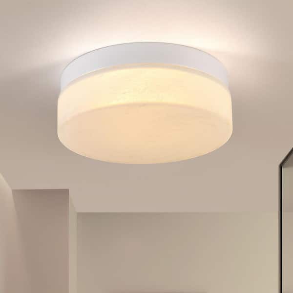 11.4 in. 24-Watt Modern White Integrated LED Flush Mount with Cloud Glass Shade