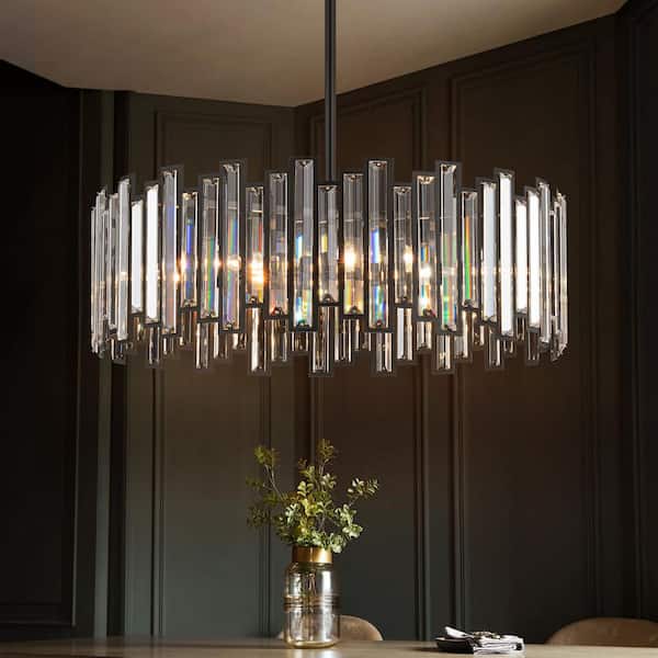 Celeste 6-Light Matte Black Modern Glam Crystal 23.6 in. Industrial Round Drum Chandelier