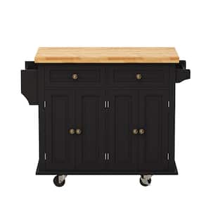 Black Wood 43.31 in. Kitchen Island with 2-Storage Cabinets and 2-Locking Wheels