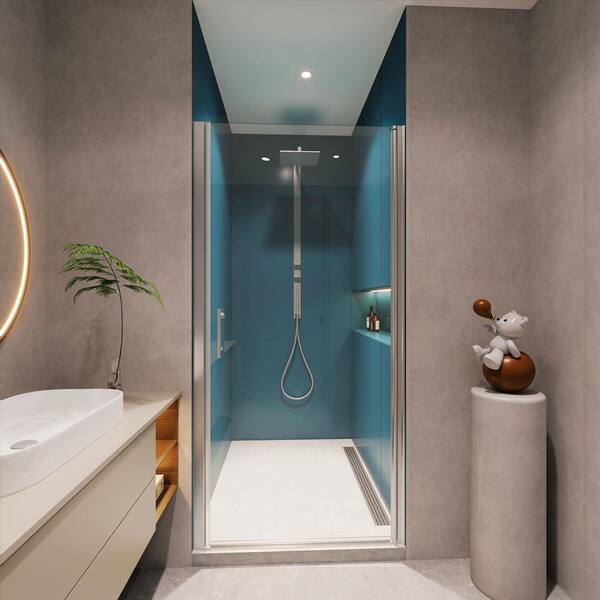 MEDUNJESS Pilas 37 in. W x 72 in. H Pivot Framed Shower Door in Polished Chrome with 1/4 in. (6 mm) Clear Glass