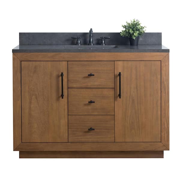Vanity Art 48 in. W x 21.5 in. D x 34 in. H Single Sink Bathroom Vanity in Tan with Black Limestone Top