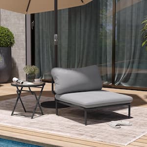 1 Piece Metal Outdoor Sectional Sofa with Dark Gray Cushions One Armrest